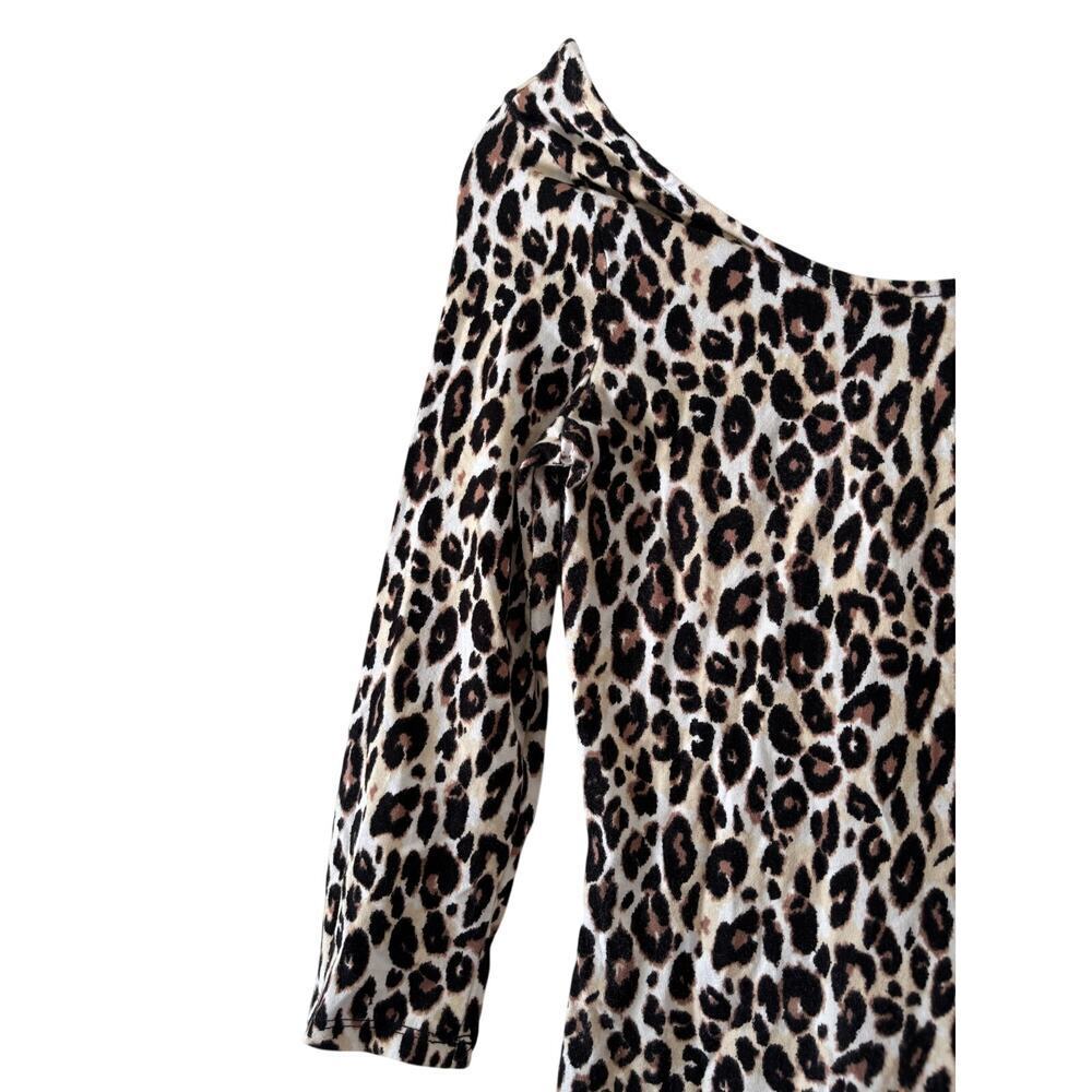 Charlotte Russe Women’s Leopard Print Bodycon Dress Off Shoulder 3/4 Sleeve Mini - Picture 7 of 8